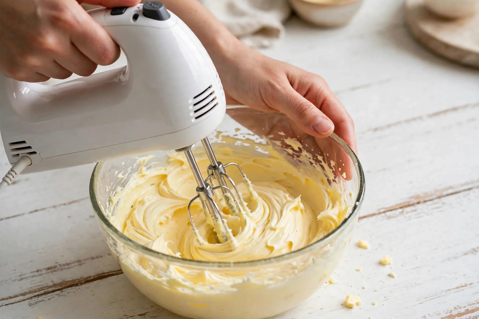 Custard Cream Cupcakes from scratch batter mixing creamy