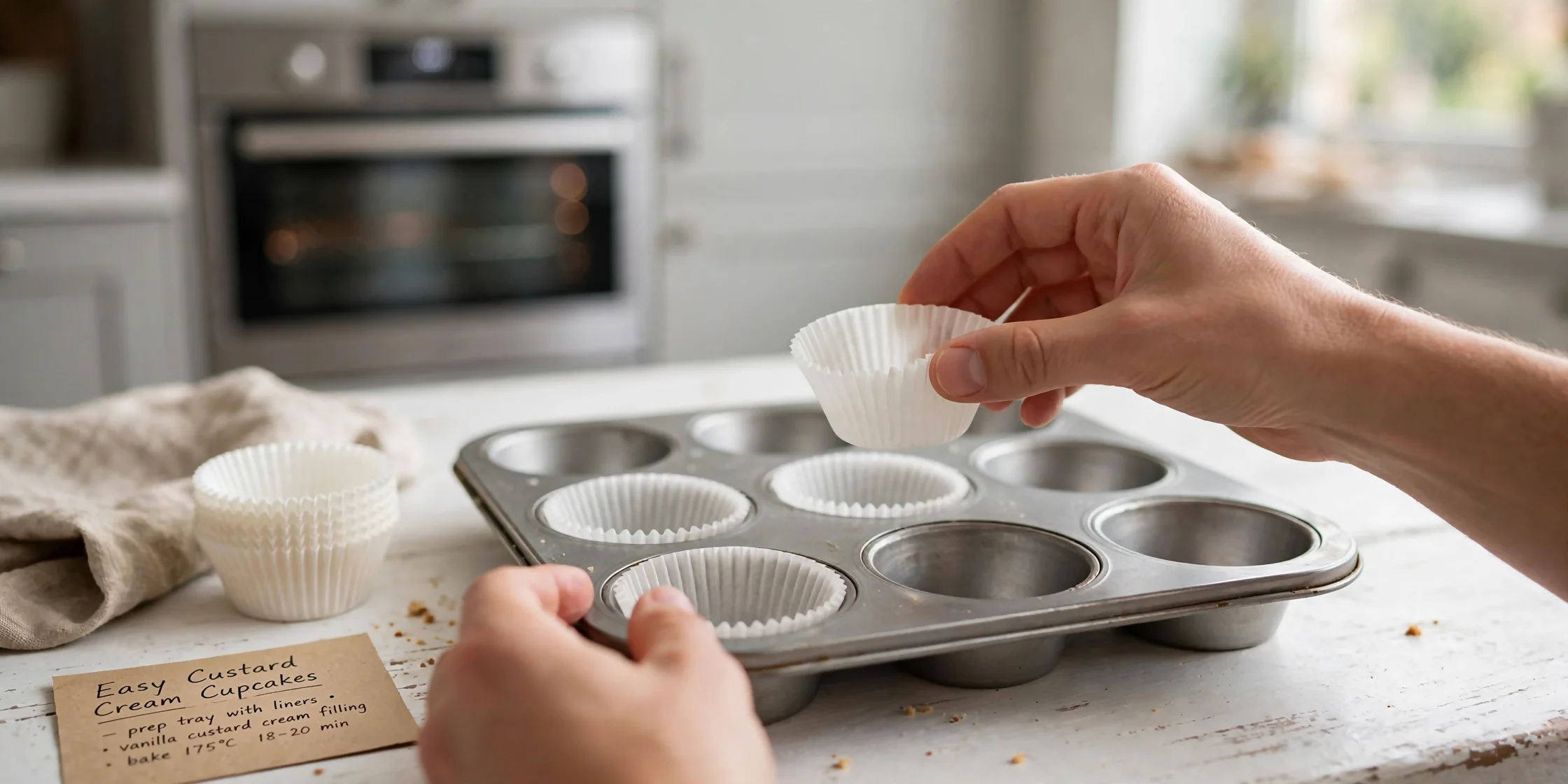 Easy Custard Cream Cupcakes tray setup
