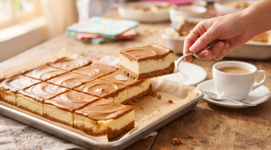 Biscoff Cheesecake Squares with creamy vanilla filling swirl biscoff and Lotus Biscoff